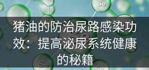 猪油的防治尿路感染功效：提高泌尿系统健康的秘籍